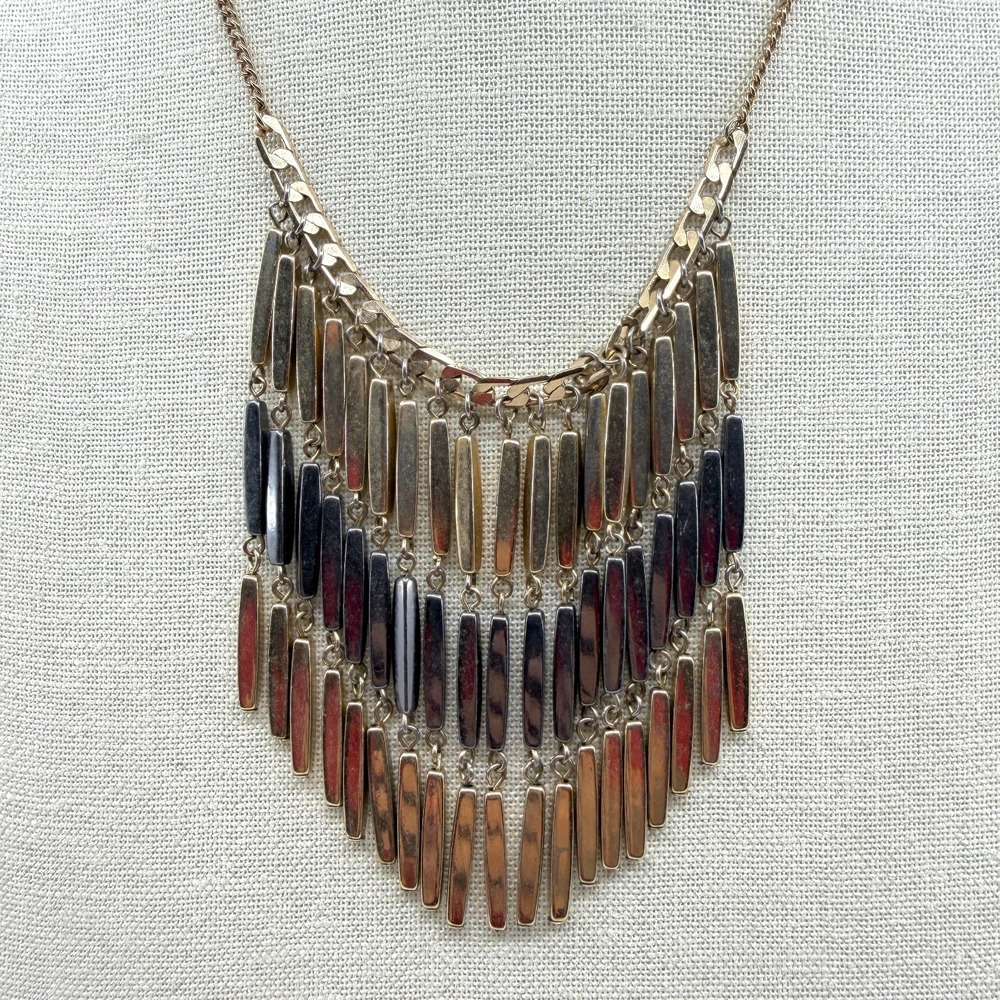 Gold Tone Multi Strand Fringe Bib Statement Necklace Gothic Festival Gift